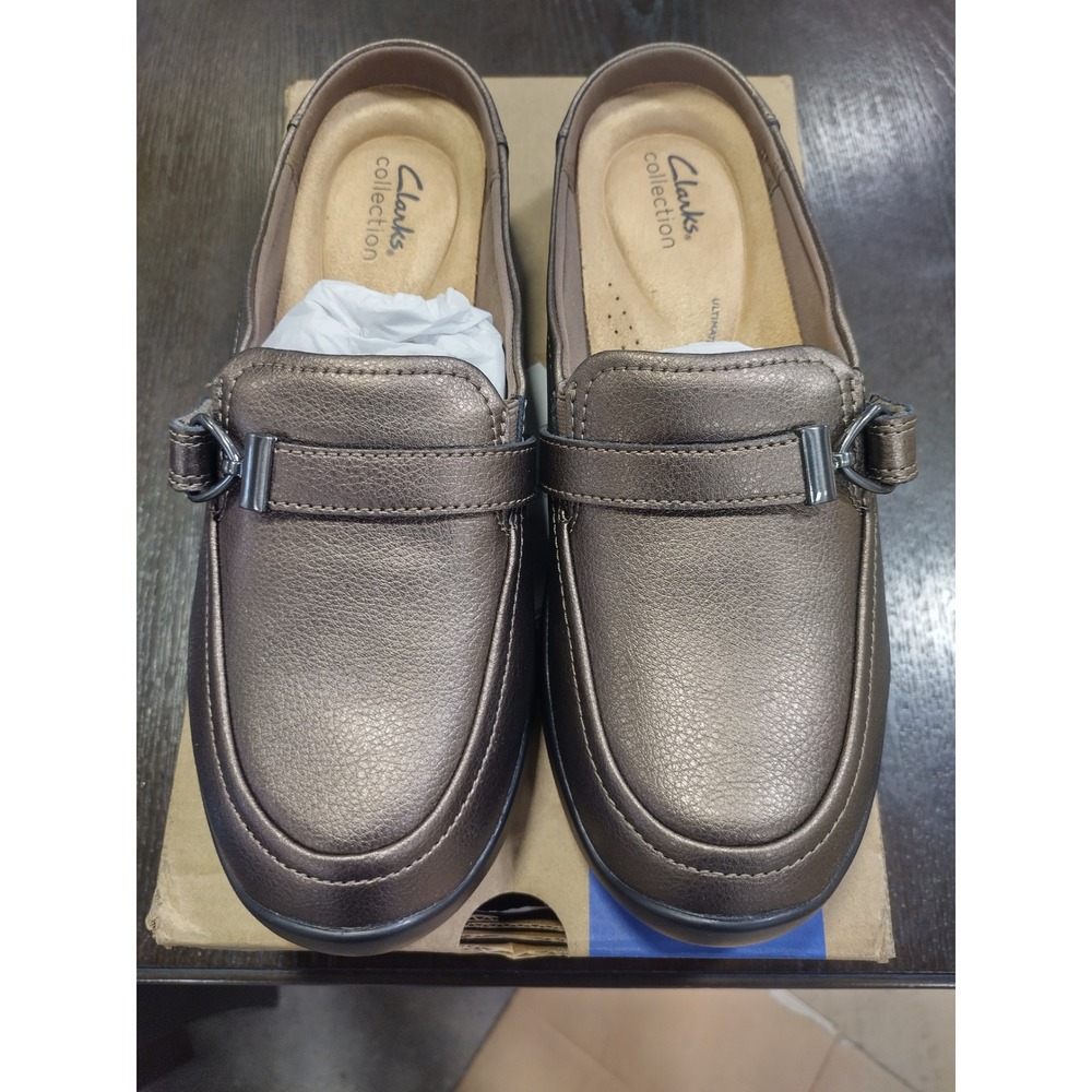 Clarks Elowyn Amelia Bronze Metallic Leather Mules Loafer Shoes Womens 10 M
